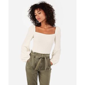 Express Square Neck Puff Sleeve Blouse White